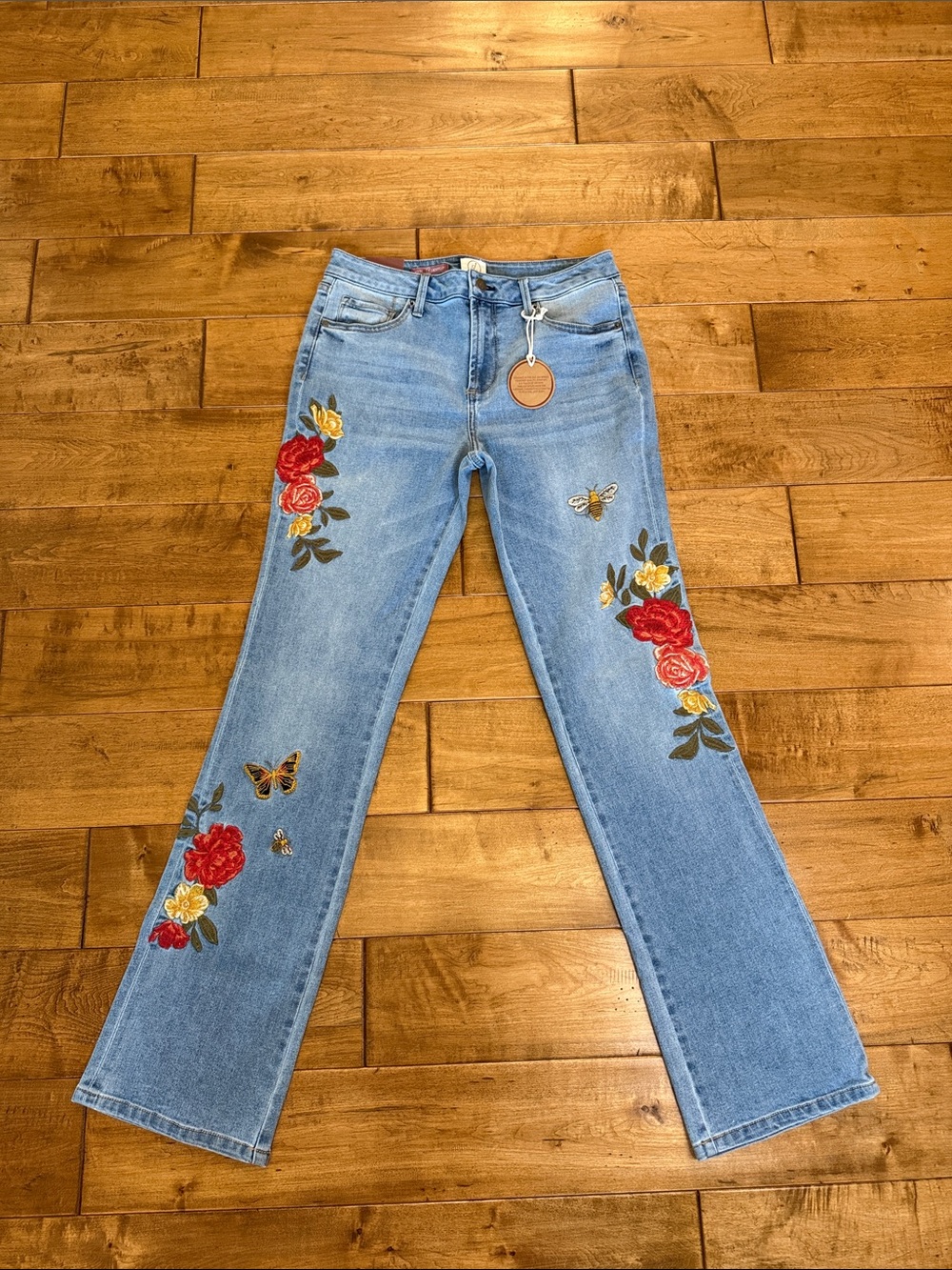 Driftwood Kylee Bootcut Embroidered Bees and Roses Jeans